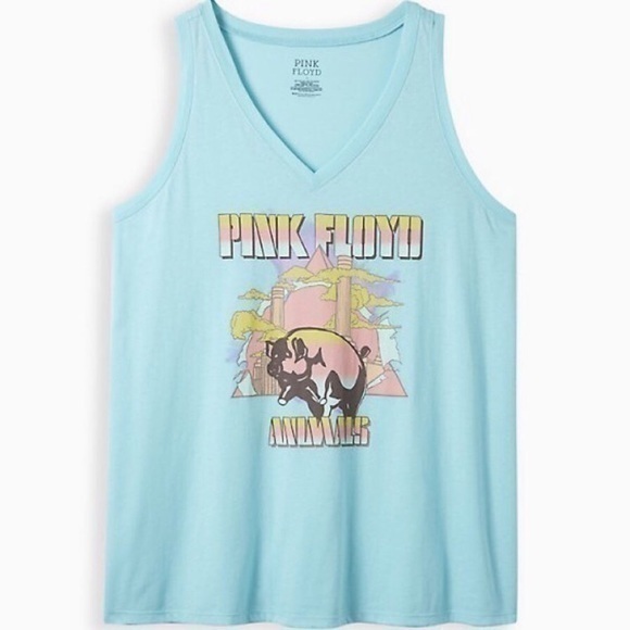 Classic Fit Pink Floyd V-Neck Aqua Blue Tank